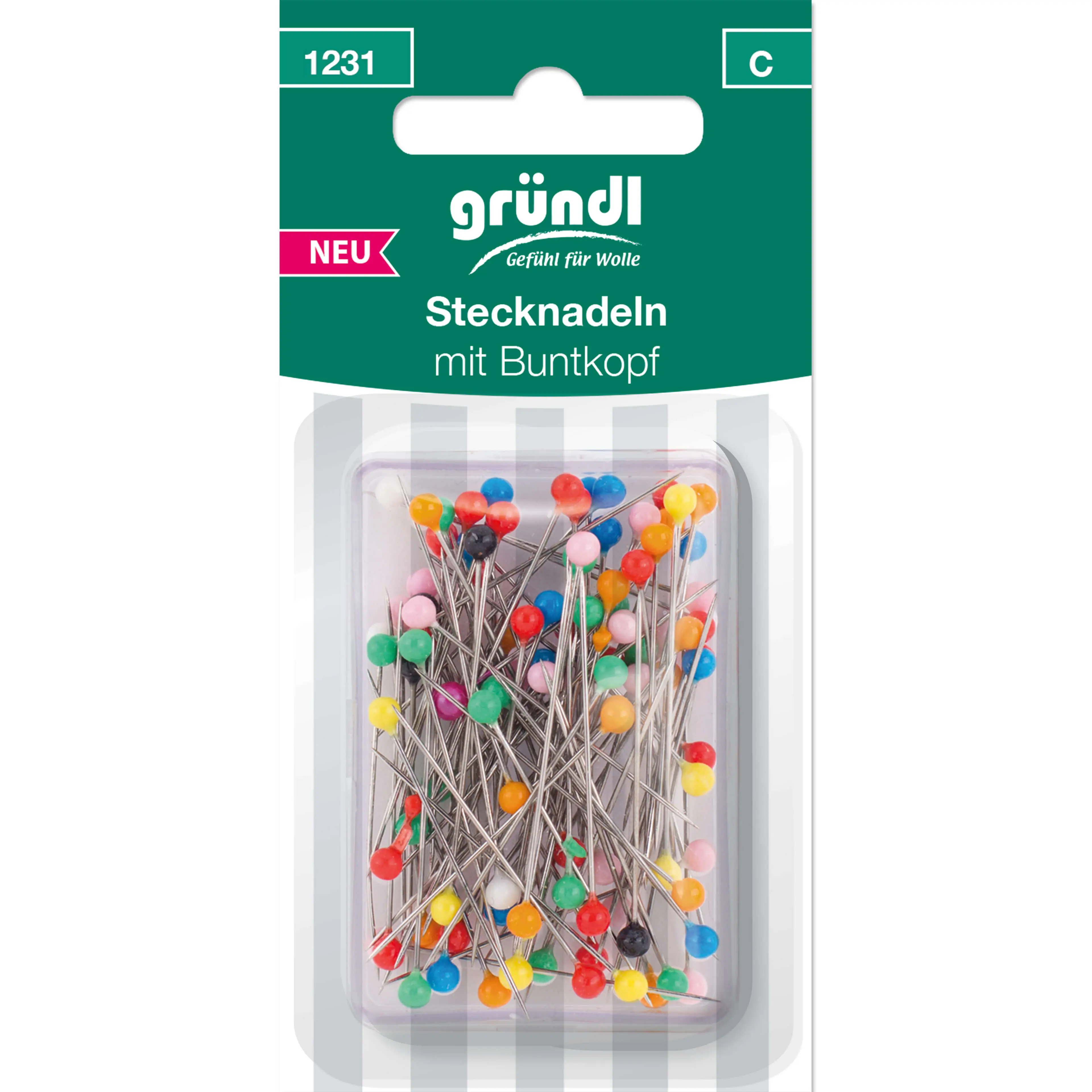 Stecknadeln mit Buntkopf, 100 Nadeln Stecknadeln mit Buntkopf, 100 Nadeln